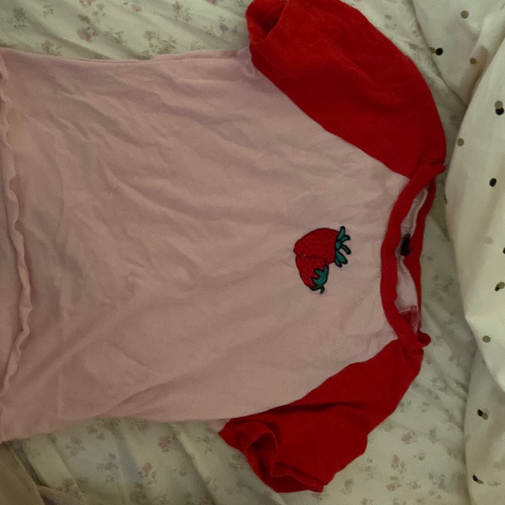 pink and red strawberry shirt